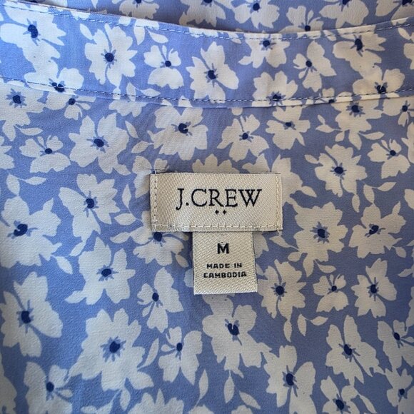J. Crew Blouse Popover Top Blue White Floral Button Sleeveless Soft Silky Size M - Picture 7 of 7